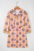 Striped Patchwork Zip Neck Long Sleeve Drawstring Floral Dress