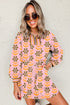 Striped Patchwork Zip Neck Long Sleeve Drawstring Floral Dress