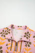 Striped Patchwork Zip Neck Long Sleeve Drawstring Floral Dress