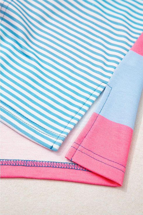 Striped Patchwork Zip Up Pullover Sweatshirt