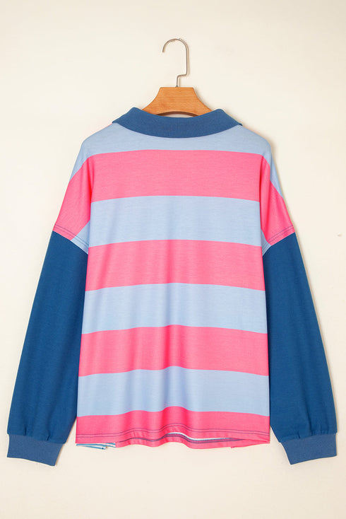 Striped Patchwork Zip Up Pullover Sweatshirt