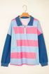 Striped Patchwork Zip Up Pullover Sweatshirt