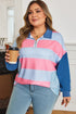 Striped Patchwork Zip Up Pullover Sweatshirt