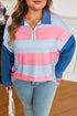 Striped Patchwork Zip Up Pullover Sweatshirt