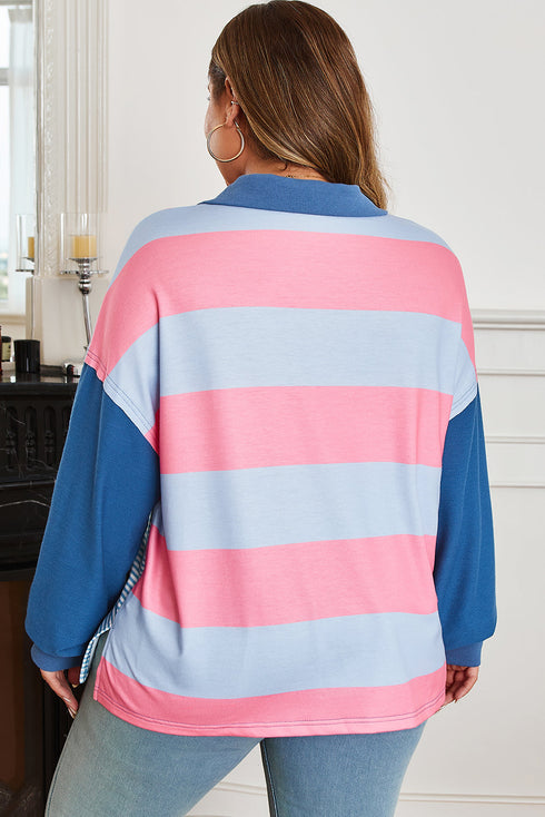 Striped Patchwork Zip Up Pullover Sweatshirt
