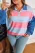 Striped Patchwork Zip Up Pullover Sweatshirt