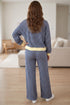 Striped Patchwork Zip V Neck Pullover Wide Leg Pants Set