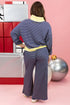 Striped Patchwork Zip V Neck Pullover Wide Leg Pants Set