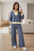 Striped Patchwork Zip V Neck Pullover Wide Leg Pants Set