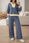 Striped Patchwork Zip V Neck Pullover Wide Leg Pants Set
