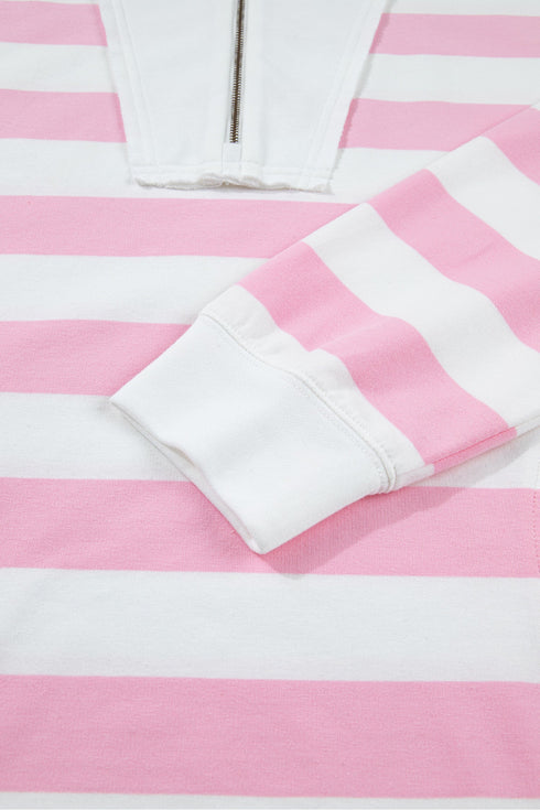 Striped Patchwork Zipper Pullover Elastic Waist Shorts Two Piece Short Set