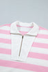 Striped Patchwork Zipper Pullover Elastic Waist Shorts Two Piece Short Set