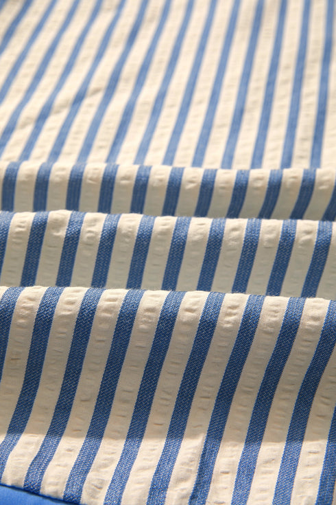 Striped Pattern Block V Neck Short Sleeve Blouse
