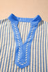 Striped Pattern Block V Neck Short Sleeve Blouse