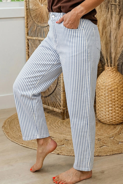 Striped Pattern Casual Denim Relaxed Barrel Jeans