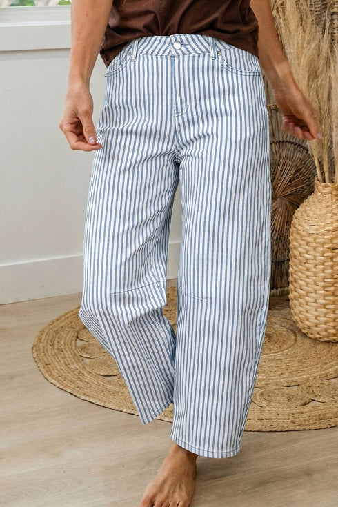 Striped Pattern Casual Denim Relaxed Barrel Jeans