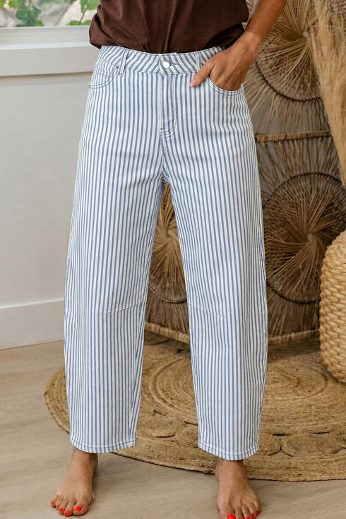 Striped Pattern Casual Denim Relaxed Barrel Jeans