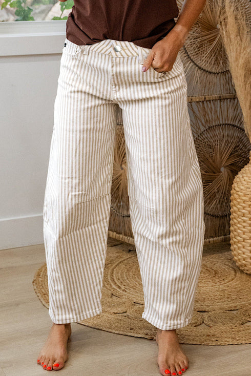 Striped Pattern Casual Denim Relaxed Barrel Jeans