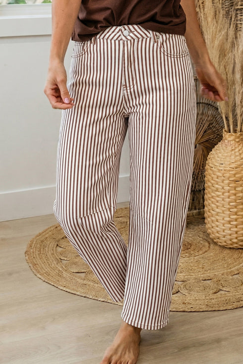 Striped Pattern Casual Denim Relaxed Barrel Jeans