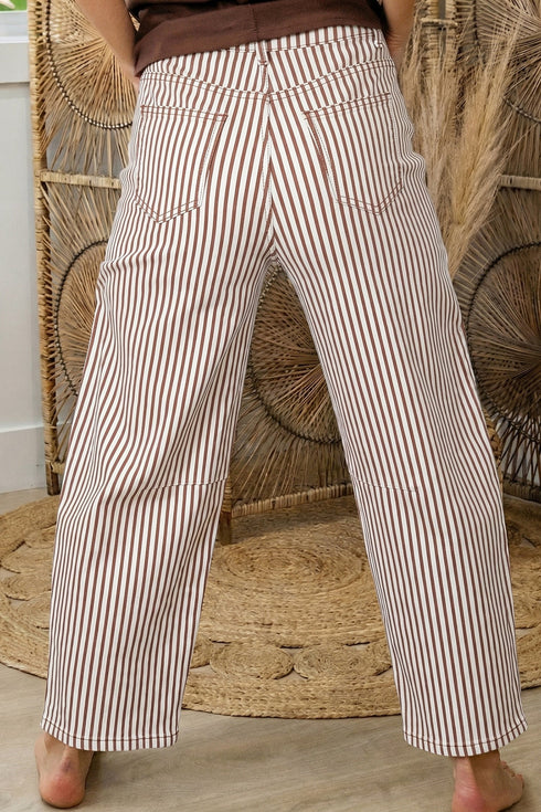 Striped Pattern Casual Denim Relaxed Barrel Jeans