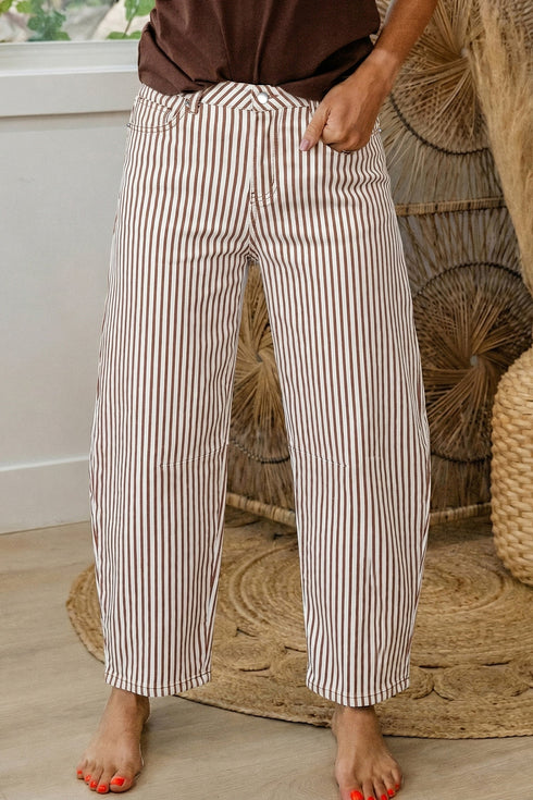 Striped Pattern Casual Denim Relaxed Barrel Jeans