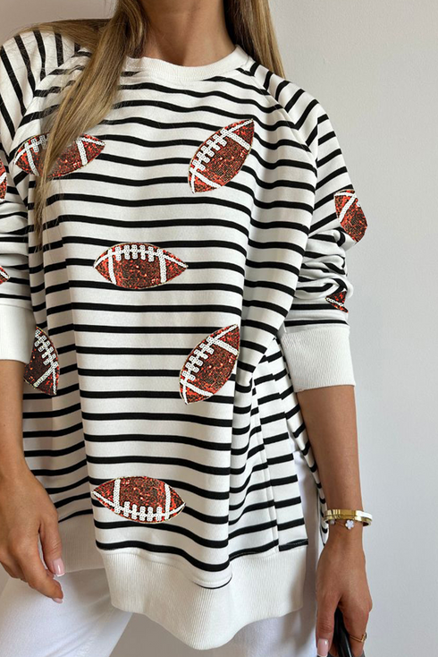 Striped Pattern Football Graphic Pullover Sweatshirt