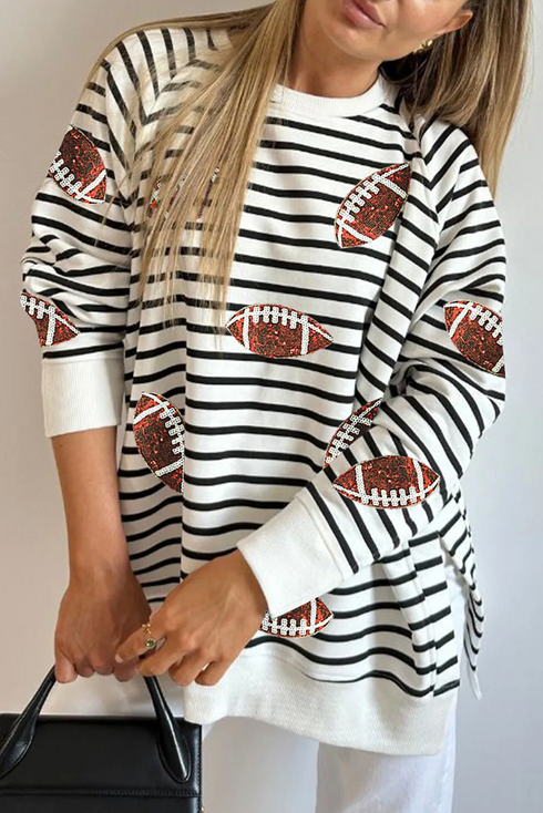 Striped Pattern Football Graphic Pullover Sweatshirt