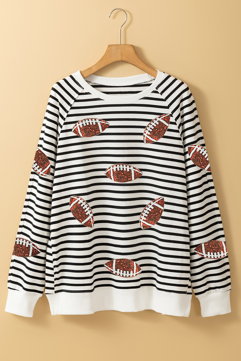 Striped Pattern Football Graphic Pullover Sweatshirt