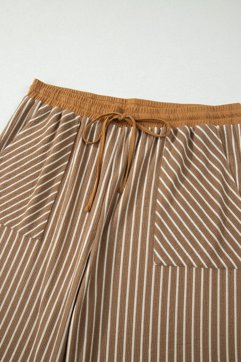 Striped Pattern Functional Pocket Detail Matching Loungewear