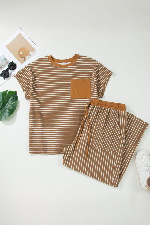 Striped Pattern Functional Pocket Detail Matching Loungewear