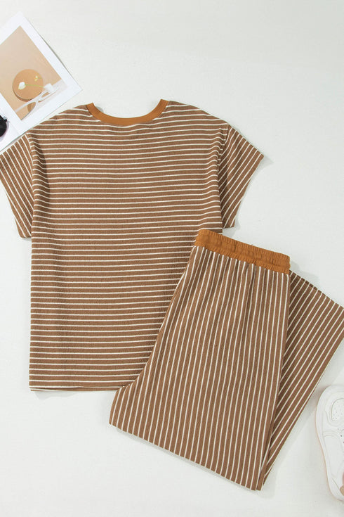 Striped Pattern Functional Pocket Detail Matching Loungewear