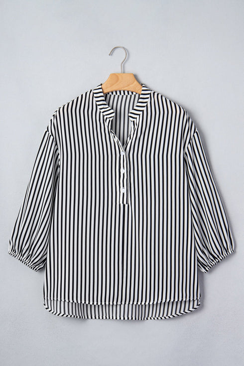 Striped Pattern Half Sleeve Button Up Blouse