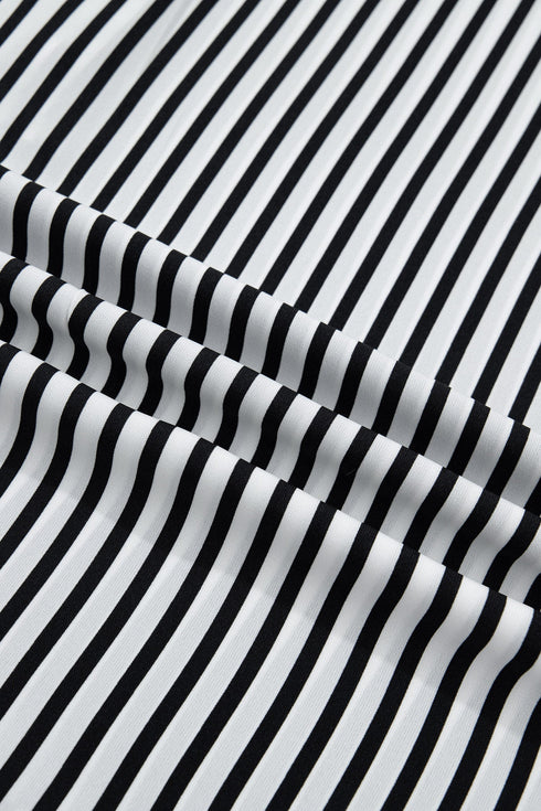 Striped Pattern Half Sleeve Button Up Blouse