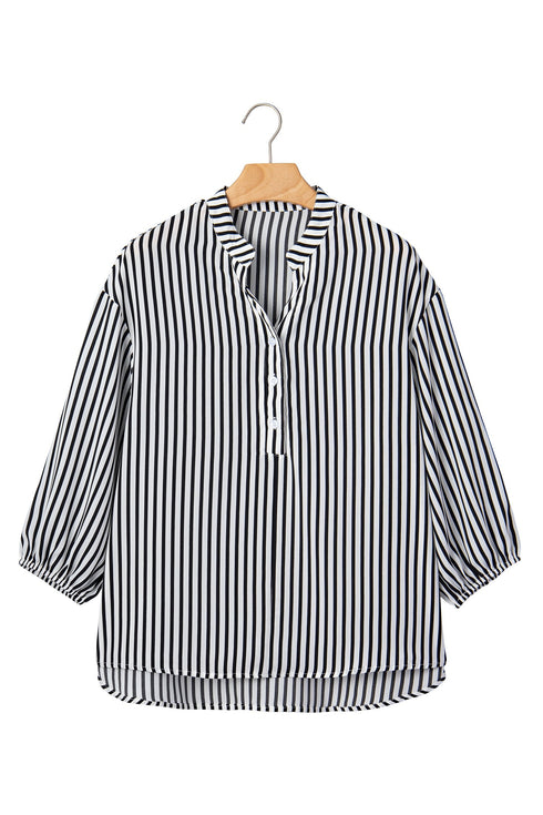 Striped Pattern Half Sleeve Button Up Blouse