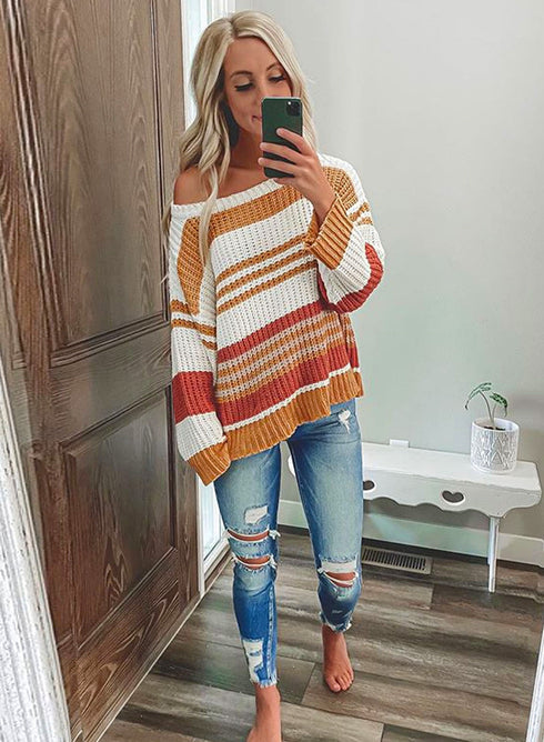 Striped Pattern Knit Sweater