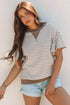 Striped Pattern Short Ruffle Sleeve Round Neck Top