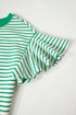 Striped Pattern Short Ruffle Sleeve Round Neck Top