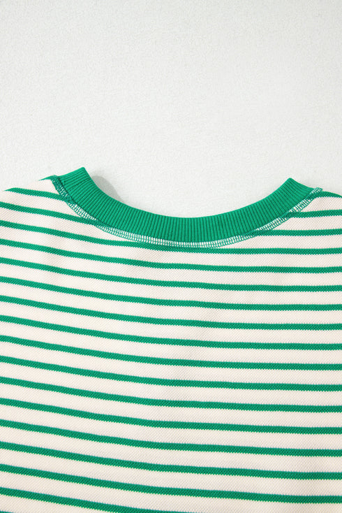 Striped Pattern Short Ruffle Sleeve Round Neck Top