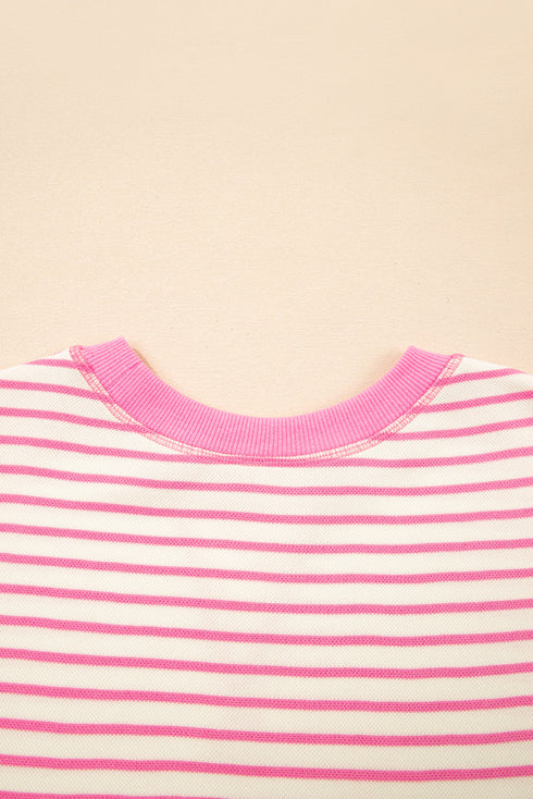 Striped Pattern Short Ruffle Sleeve Round Neck Top