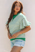 Striped Pattern Short Ruffle Sleeve Round Neck Top