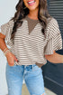 Striped Pattern Short Ruffle Sleeve Round Neck Top