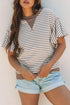 Striped Pattern Short Ruffle Sleeve Round Neck Top