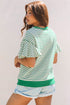 Striped Pattern Short Ruffle Sleeve Round Neck Top