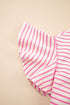 Striped Pattern Short Ruffle Sleeve Round Neck Top