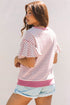 Striped Pattern Short Ruffle Sleeve Round Neck Top