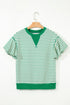 Striped Pattern Short Ruffle Sleeve Round Neck Top