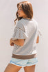 Striped Pattern Short Ruffle Sleeve Round Neck Top