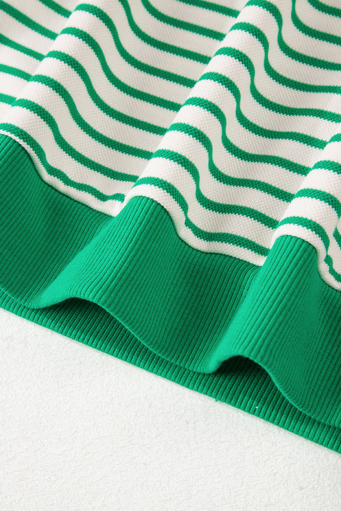 Striped Pattern Short Ruffle Sleeve Round Neck Top