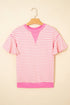 Striped Pattern Short Ruffle Sleeve Round Neck Top