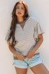 Striped Pattern Short Ruffle Sleeve Round Neck Top